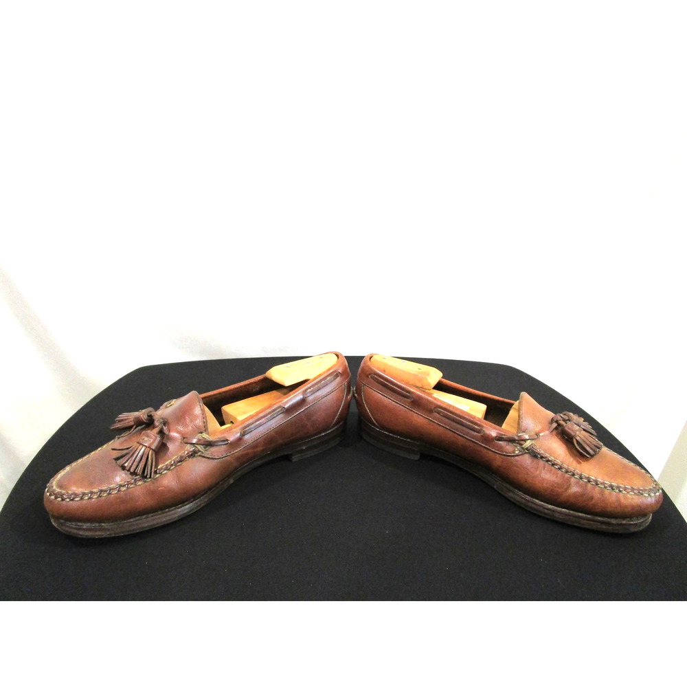 Vintage Polo Ralph Lauren Brown Leather Bench Made Tassel Loafers Men Sz 8.5 D - Picture 6 of 11